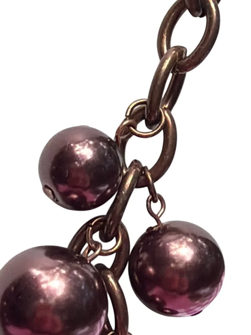 Bronze Tone Brown Bauble Bead Necklace Statement Bib Chain Link Adj 20